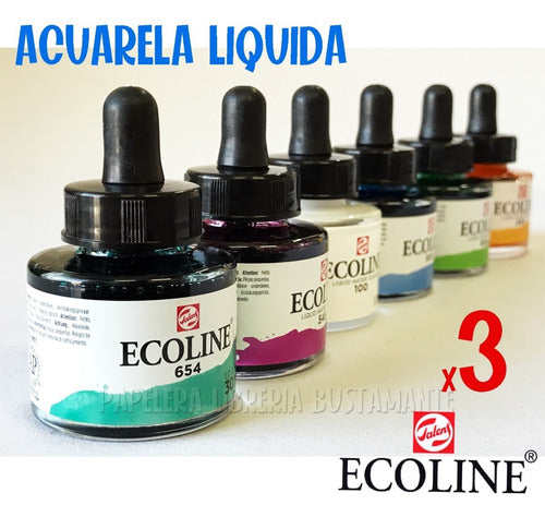 3 Tintas Ecoline De Acuarela Líquida Frasco 30 Ml Con Gotero 0