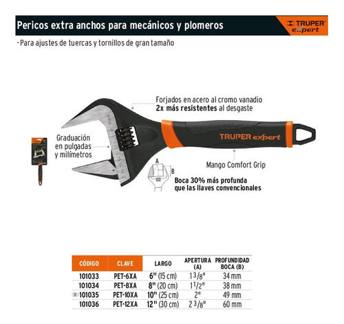 Truper Expert Wide Jaw Adjustable Wrench 10 Inches PET-10XA 4