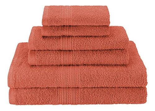 Superior Juego De Toallas Ecofriendly 100% Ringspun Cotton 6 Piece Set in Coral 0