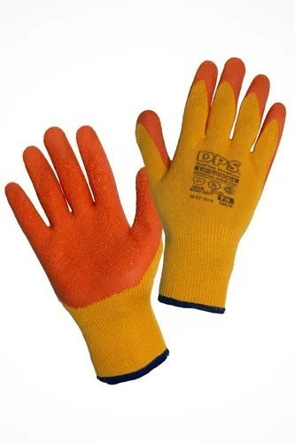 Seamless Knitted Glove with Rough Orange Latex Coating 0