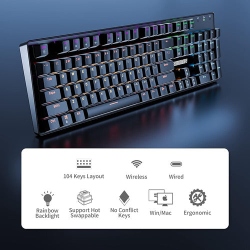 Newmen Gm335 Teclado Mecánico Inalámbrico, Usb C Con Cable / 1