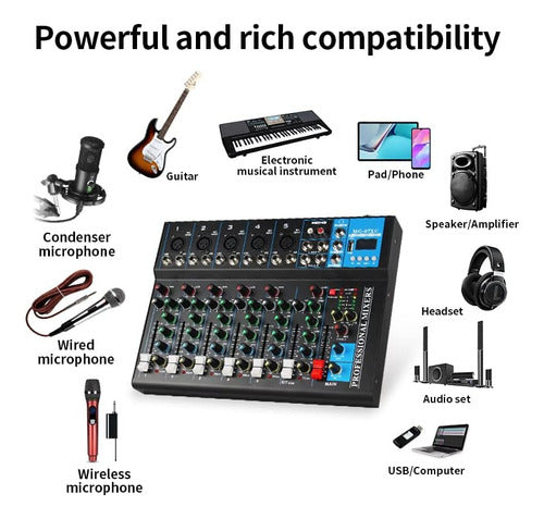 Genérica Consola Dj Sonido Mezcladora 7 Canales De Bluetooth Display 4