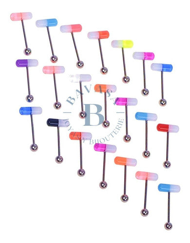 10 Surgical Steel Tongue Pill Barbell Piercings Set 0