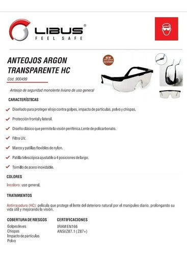 Libus Argon X3 Safety Glasses Adjustable Wraparound Lens 10