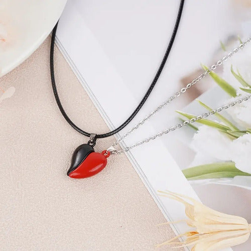 Couples Heart Magnet Red and Black 2 in 1 Necklace 1