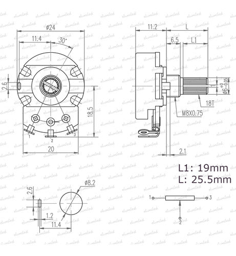 5 Potenciómetros A25k Logarítmico (24mm) 2