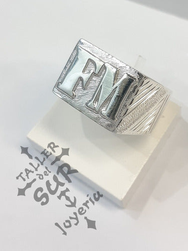 Taller del Sur Joyería Men's Initials Signet Ring in 925 Silver 0