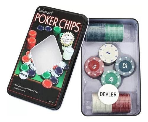 Set Poker 100 Fichas Profesional Casino Estuche Metal 0