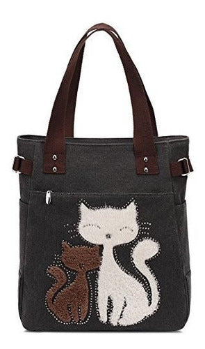 Kaukko Women's Canvas Handbag with Cat Design 0