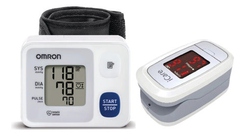 Omron Wrist Blood Pressure Monitor HEM-6124 + Finger Pulse Oximeter 0