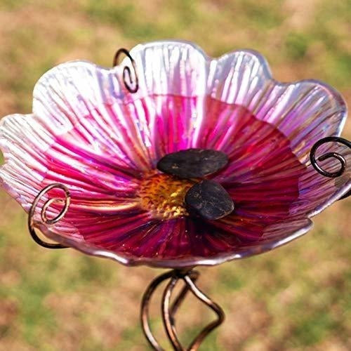 Comedero Mumtop Para Pajaros Flor Cristal Rosa - Estaca 78cm 4