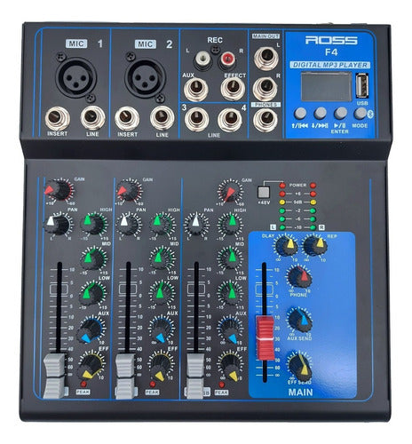 Ross Mixer De 5 Canales Con Bluetooth + Reproductor Usb F-4 0