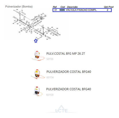 Válvula Fixação Conjunto P/pulverizador Costal Bfg Mp26 5686 3