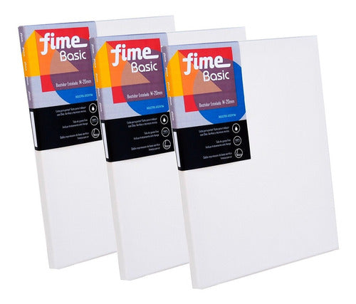 Set of 3 White Primed Stretched Canvases 50x70 cm - FIME 0