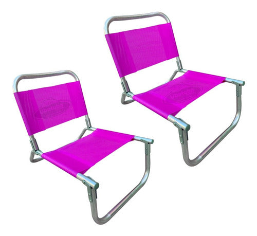 Set of 2 Reinforced Aluminum Beach Chairs 90kg + Super Strong 2m Umbrella 68