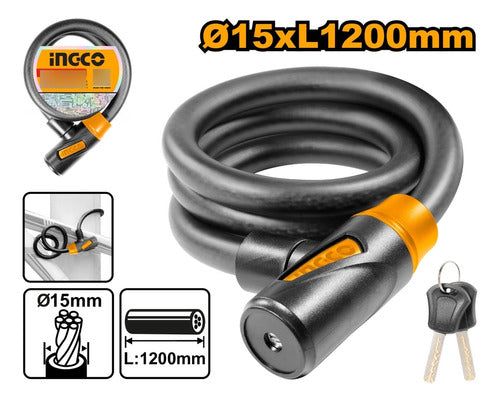 Candado Para Bicicleta 15x1200mm Con Cerradura Ingco Dbk1512 1