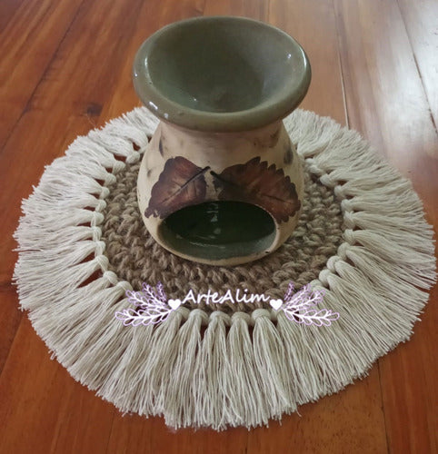 Arte Alim Boho Estilo 2 Carpetas Centro Tejido Rústico Yute Y Algodón 25 Cm 1