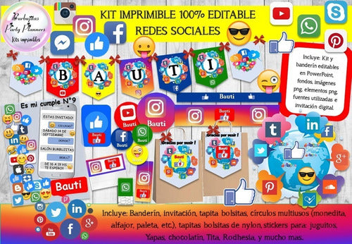 Kit Imprimible Candy Bar Redes Sociales 100% Editable 1