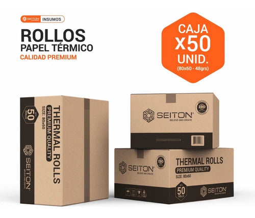 Seiton Thermal Paper Roll 80x60 for Fiscal Equipment - Pack of 50 Rolls 1