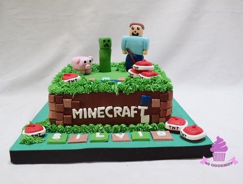 Torta Minecraft Juego Videojuego Tematica Personalizada 1