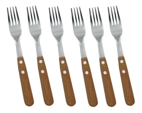 Set of 6 Table Forks Bulk Wood Handled Carol 0