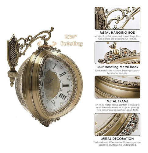 Guyifuny Vintage Double-Sided Rotating Wall Clock 3