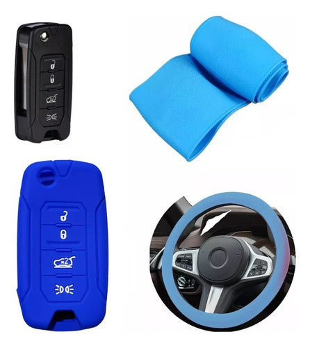 NL Cubre Volante + Funda Llave Silicona - Jeep 4 Botones Azul 0