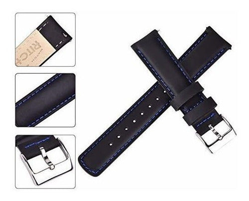 Ritche Genuine Leather Watch Band Black Blue Sil 22mm 3