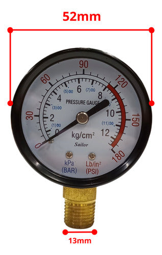 COMPRESORES TEMPERLEY Manometro Analogico Rosca Inferior 1/4 180psi 12kg Compresor 2