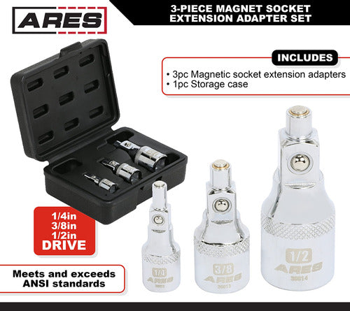 Ares 36007 3-Piece Magnet Socket Extension Adapter Set 1