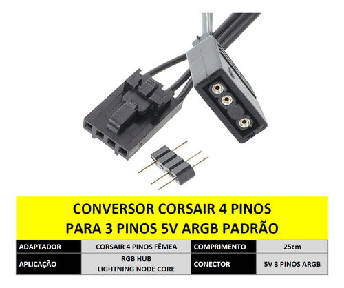 Cabo Adaptador Corsair 4 Pinos Femea Para Argb 3 Pinos 5v 1