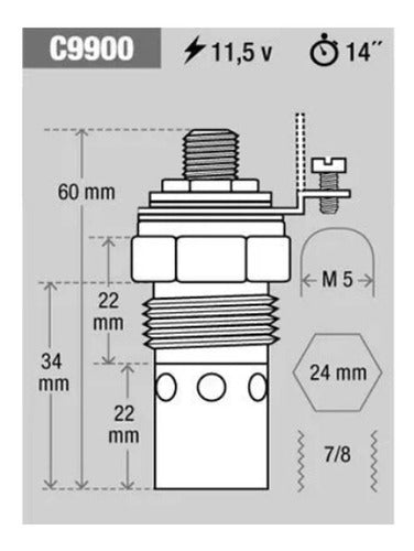 Kessel Perkins 4 or 6 Engine Heater Glow Plug 2