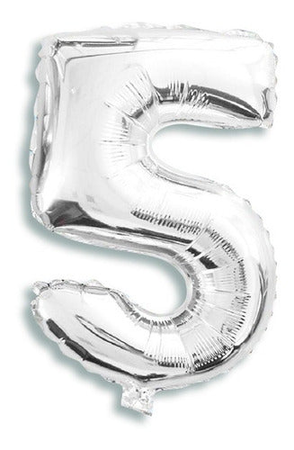 Fonballon Silver Metallic Number 5 Balloon 40cm for Air or Helium 0