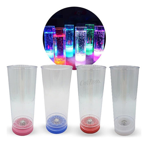 14 Vasos Largos Luminosos Luz Led Cotillon Carioca Fiesta 0