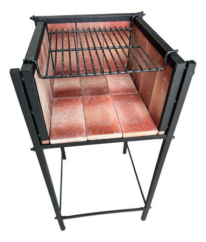 Large Charcoal Grill with Refractory Bricks and Hanging Firewood Rack 0