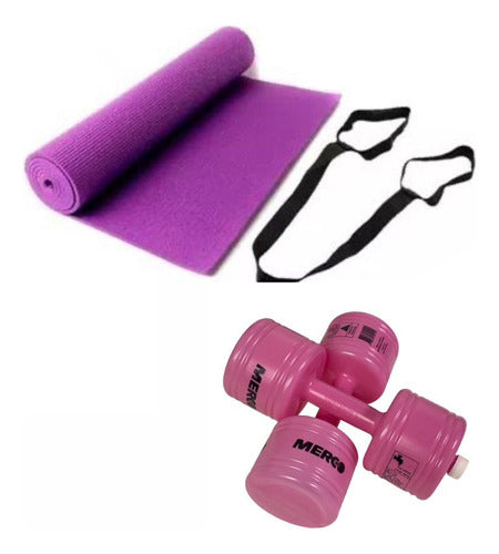 KRV Yoga Mat + 2 PVC Weights Pilates Fitness Rollable 0