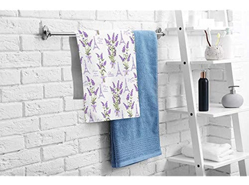 Ofloral Hand Towels Floral Cotton Lavender and Eiffel Tower Pattern 1