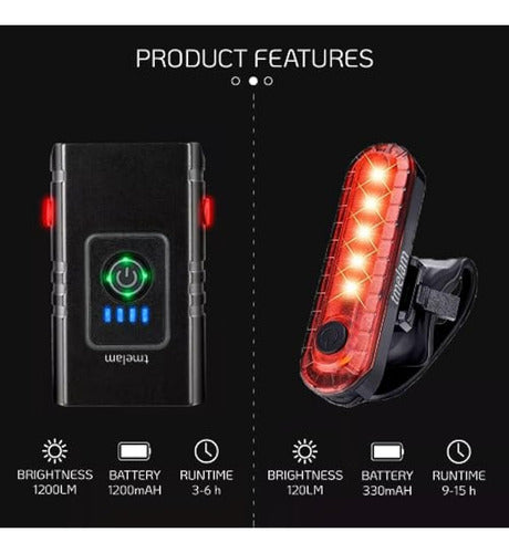 TMELAM Rechargeable USB LED Lights Set for Bicycle Front and Rear 2
