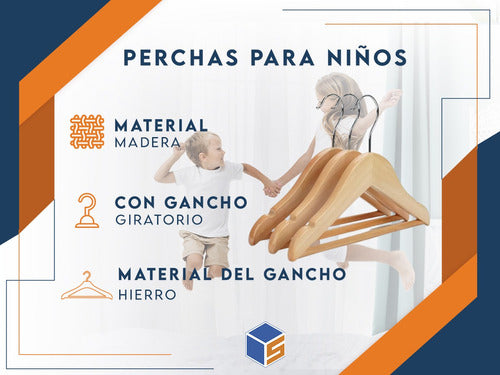 Pack 50 Perchas Niños Infantiles Madera Lustrada Barnizadas 1