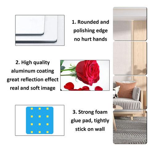 Darenyi Self-Adhesive Acrylic Mirror Tiles - 20cm x 25cm - 6 Pack 2