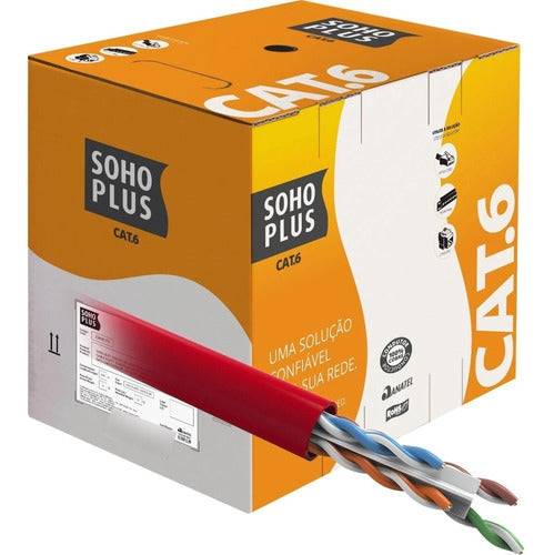 Kit 20 Un Cabo De Rede 50cm Cat6 Furukawa Rj45 Vermelho Giga 6