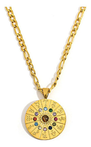 Eve Grigera Collar Medallon Astral Signos Zodiaco Bañado En Oro De 18 0