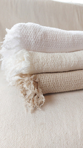 Rustic White Cotton Throw Blanket with Fringes 1