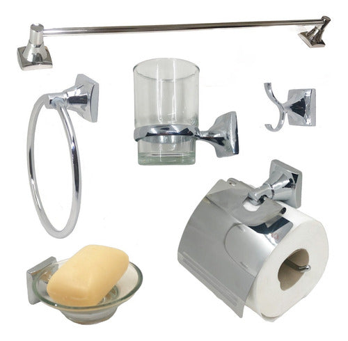 Set Accesorios Baño 6 Piezas Acero Inox Alum Base Cuadrada 0