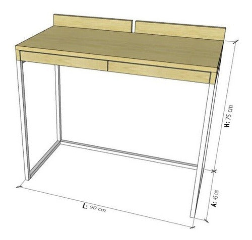 Home Office Desk Wood and Iron 2 Drawers 3