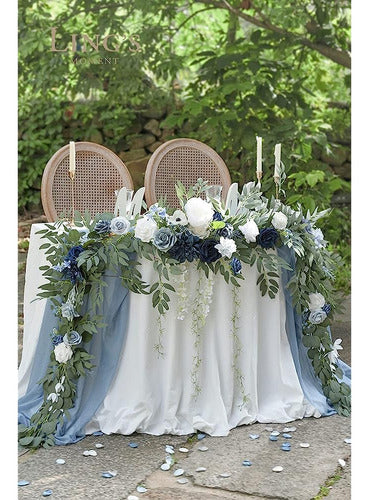 Lings Moment 9FT Eucalyptus and Willow Leaf Garland with White Flowers 1