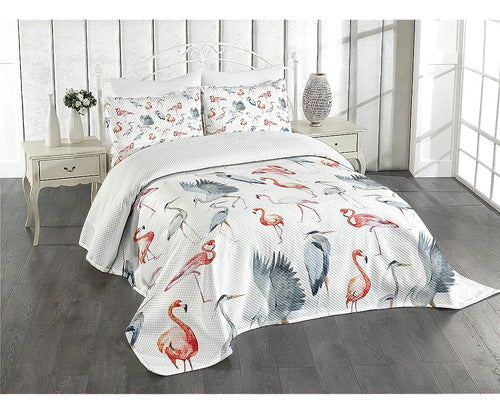 Lunarable Flamingo Quilt, Watercolor Flamingo Style Effect 0