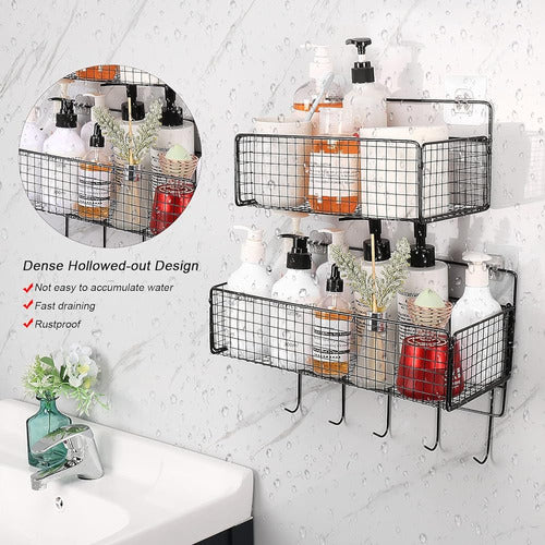 Livabber Adhesive Shower Basket Shelf with Hooks 3