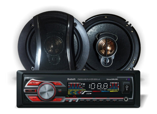 Combo Stéreo Usb Sd Radio Bluetooth + Parlantes 6´´ Matrix 0