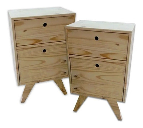 Mundo Pino Retro Vintage Pine Nightstand - Set of 2 Units 0